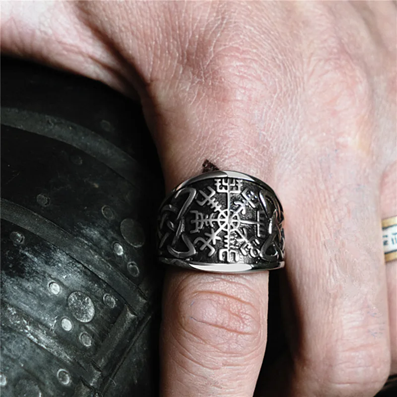 Vintage Vegvisir Pirate Compass Ring Nordic Symbol Cocktail Rider Ring Men\'s Statement Punk Jewelry