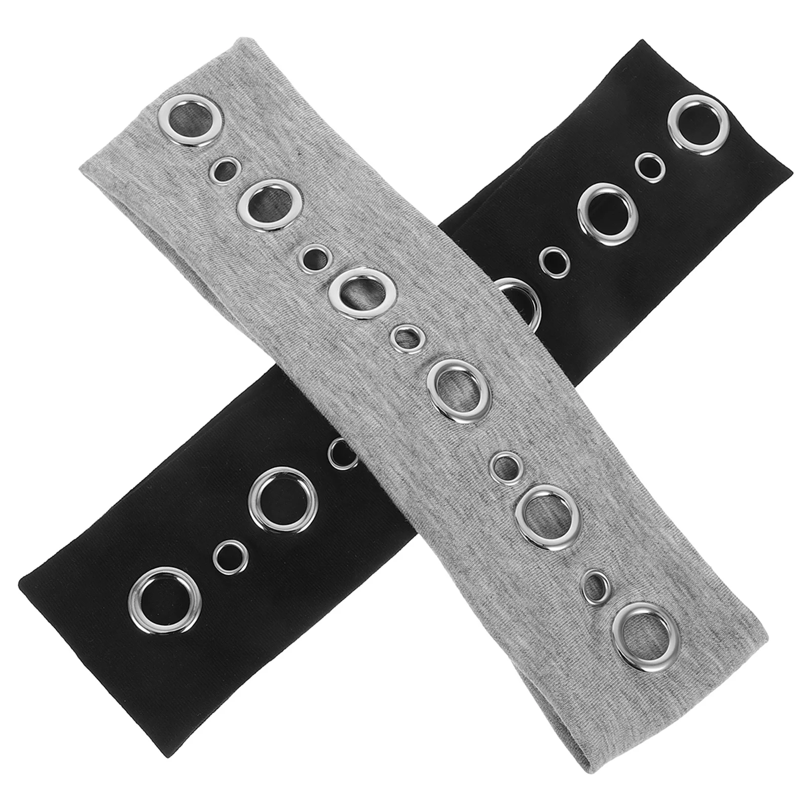 

2Pcs Wide Grommet Headband Hollow Out Elastic Hair Band for Women Punk Style Festival Accessory Breathable Stretchy Vintage Hair