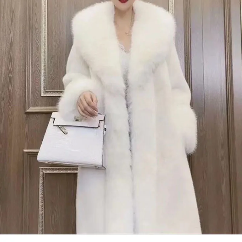 

Зимние женские роскошные пальто из искусственного меха с лацканами, модная уличная куртка-кардиган оверсайз с длинными рукавами, толстая теплая женская верхняя одежда