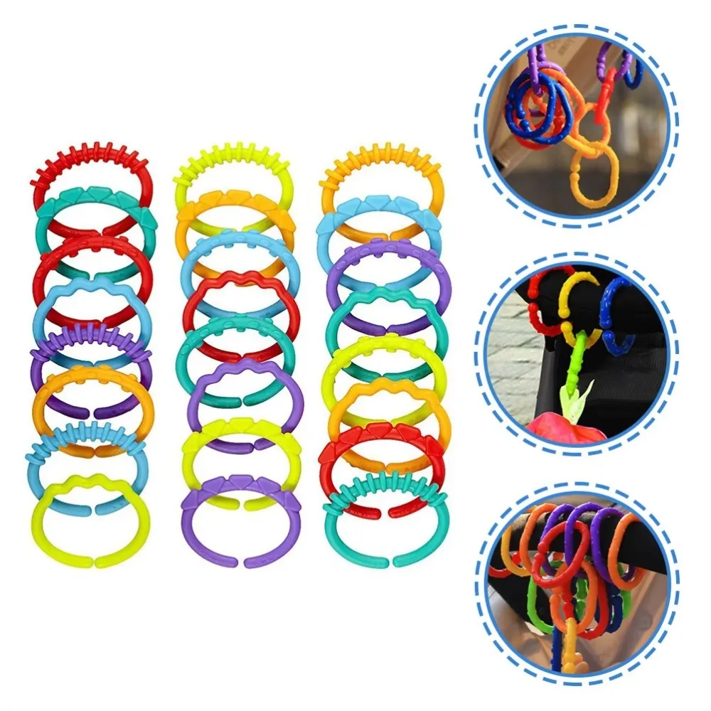 10PCS Rainbow Color Connecting Rings Gentle Touching Hanging Handheld Grasp Plastic Smooth Surface Stroller Attachment