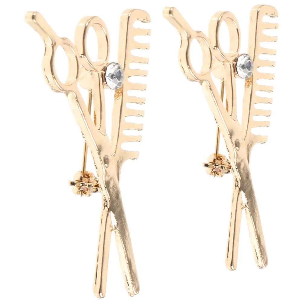 2Pcs Barber Brooch Pin Unique Comb Scissors Design Fashionable Safety Pin for Casual Formal Wear Decorative Pins for Clothing