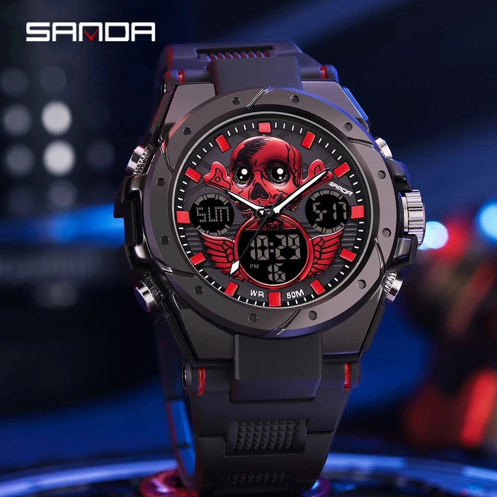 SANAD Top Brand 2024 New Men\'s Watches Sport Dual Display Watch 5ATM Waterproof Quartz Wristwatch for Men relogio masculino 6087