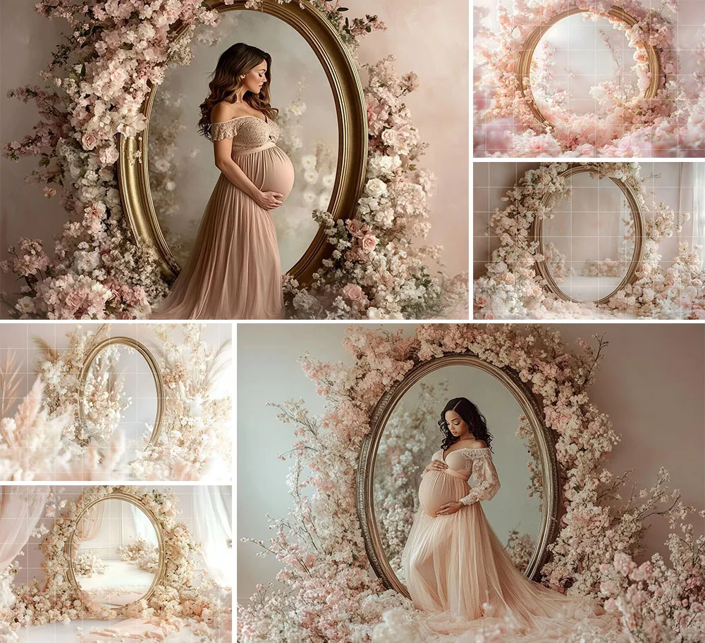 Mehofond photographie fond rose Floral miroir cadre romantique enfants anniversaire maternité Portrait décor toile de fond Photo Studio