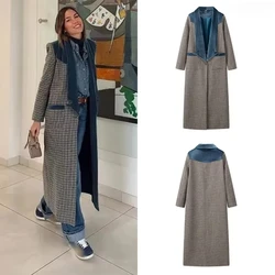 zaa 2024 women outerwears Plus Size Women's Plaid Coat Clothing Contrast Spliced Women Coats Vintage Plaid women clothing