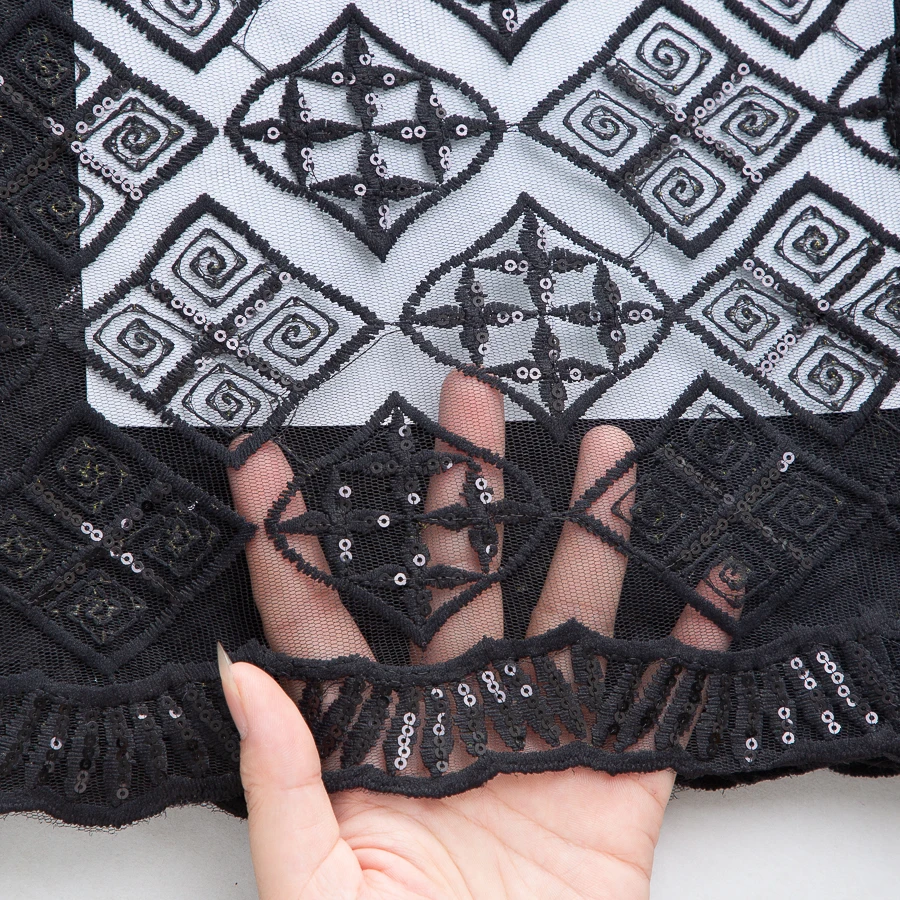 Balck French Mesh Lace Fabric Sequins High Quality Nigerian French Embroidered Tulle Lace Fabric For African Wedding Dress A3724