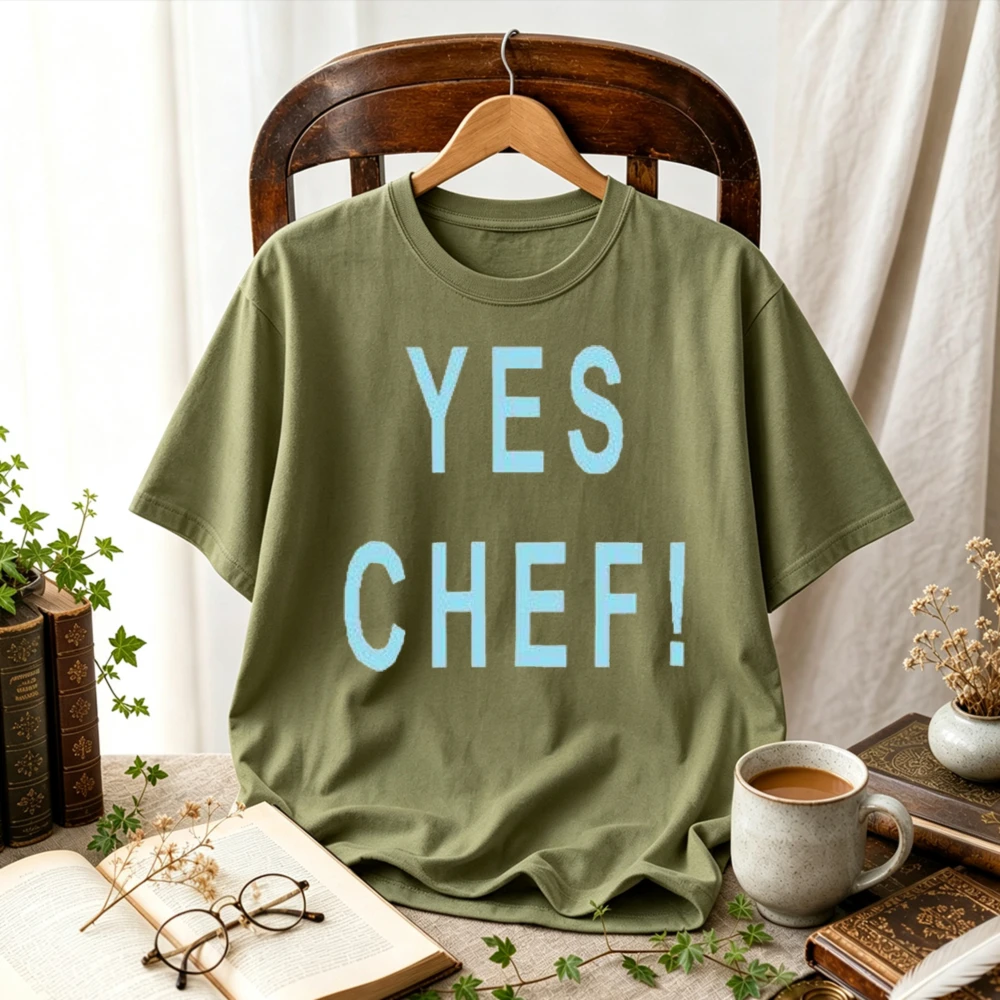 Yes Chef Simple Text Graphic T Shirt Vintage Distressed Letter Print Unisex Casual Cotton Cooking Kitchen Restaurant Lover Tees