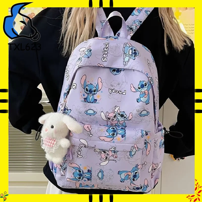 

Cartoon Stitch Large Capacity Schoolbag Nylon Printed Casual Lightweight Backpack for Students Versatile Bag for Back to School