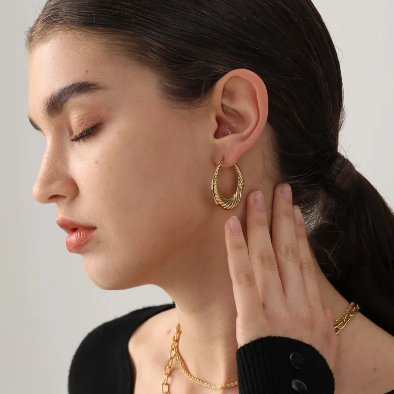ASONSTEEL High Quality Luxury Circular Hoop Earrings Golden Stainless Steel Jewelry Party For Women Metal Party Jewelry Gifts