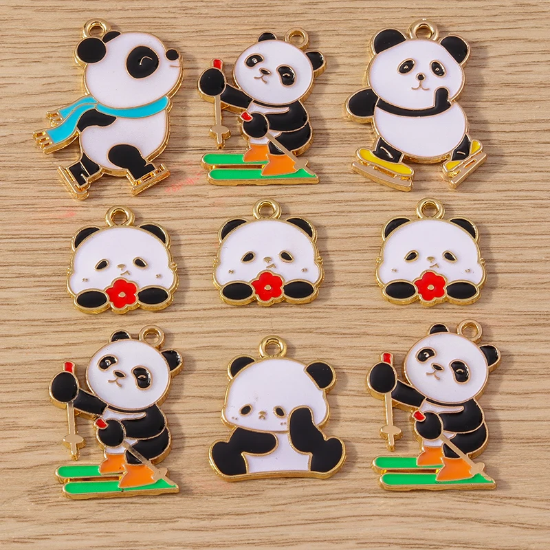 10 Stück gemischte Cartoon-Tieranhänger aus Emaille, Panda-Bambus-Anhänger für Schmuckherstellung, Ohrringe, Anhänger, Halsketten, DIY-Bastelzubehör – Detail 14