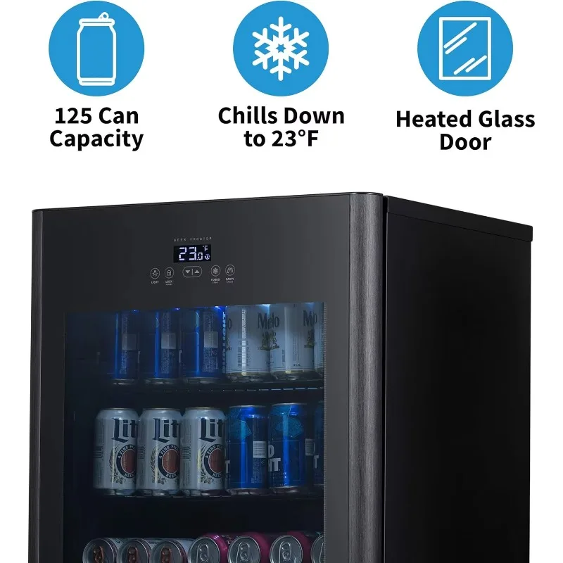 125 Can Beer Froster, Mini Fridge, Small Drink Dispenser Machine, Freestanding Beer Freezer, Refrigerator and Cooler in Black