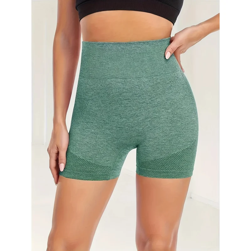 Shorts de ioga de cintura alta, shorts esportivos de corrida de alta elasticidade sem costura, roupas esportivas femininas