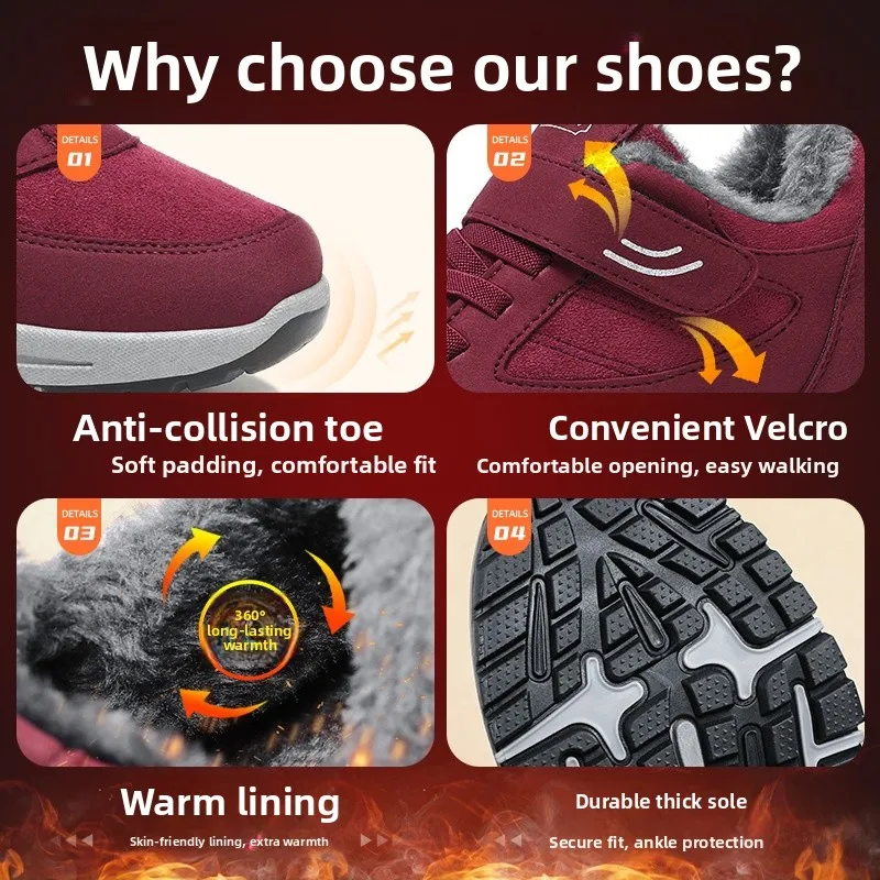 

Thickened Fleece Lined Snow Boots Casual Style for Couples Middle-Aged And Elderly Warm Cotton Shoes Leisure Booties