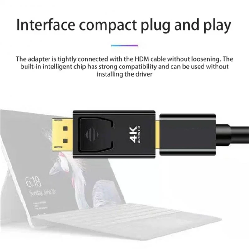 Adaptateur d'affichage 4K vers HDMI, convertisseur DisplayPort mâle vers HDMI femelle, câble vidéo HD pour PC TV ordinateur portable