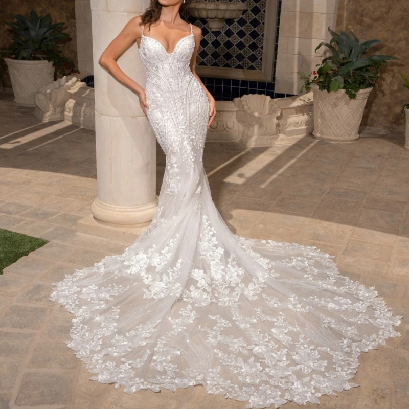 Роскошные белые свадебные платья в арабском стиле с русалкой в Дубае, аппликация, кружево, тюль, бисер, свадебное платье со шлейфом, свадебные платья, платья de