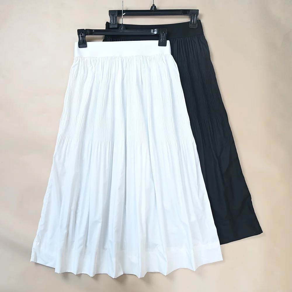 

Summer New Women's Pleated Umbrella Skirt Loose A-Line Midi Skirt Elastic Waist Loose Fit Half Body Skirts Fashionable Women'...