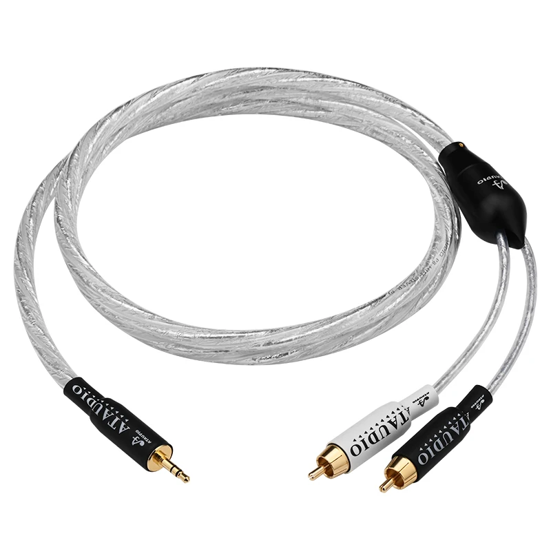 ATAUDIO HiFi 3,5 mm auf Cinch-Audiokabel Hi-End 6N OCC versilberter Kern für Telefon-CD-Stereo 3,5 mm auf 2 Cinch-Stecker-Verbindungskabel 3