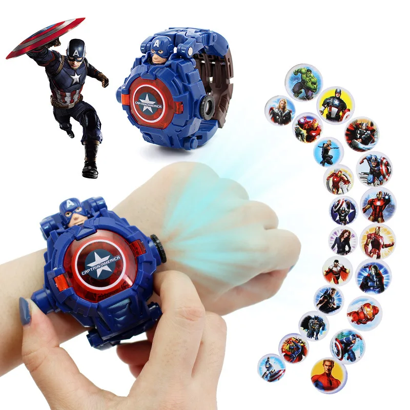 Disney Spider-Man Deformation Kids Projection Watch Marvel Superheroes Iron Man Digital Watches Captain America Educational Toys