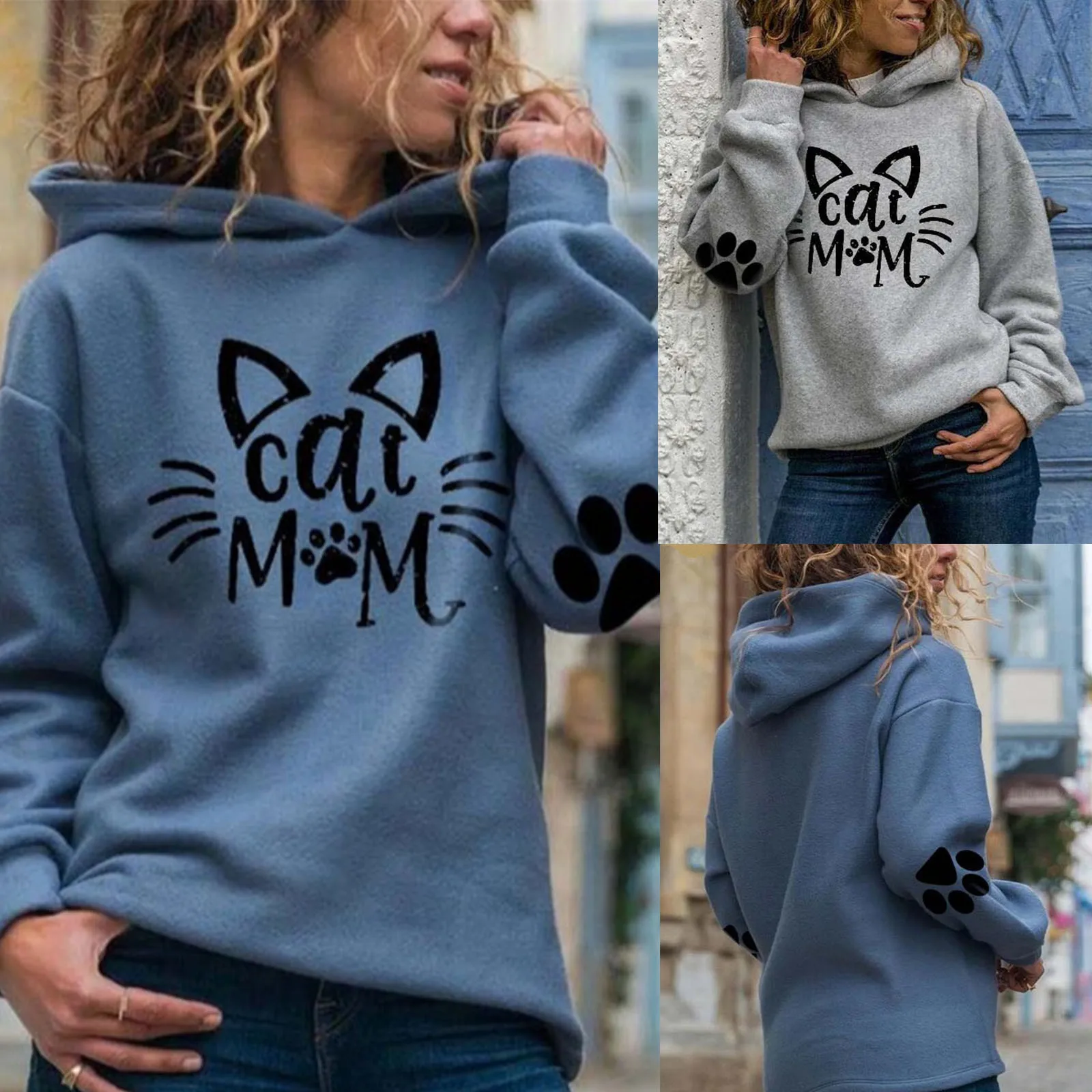 

Women Casual Hooded Sleeves Print Long Pullover T Shirt Set Women Women Length Shabby Jacket Cotton V Neck T Shirts Women