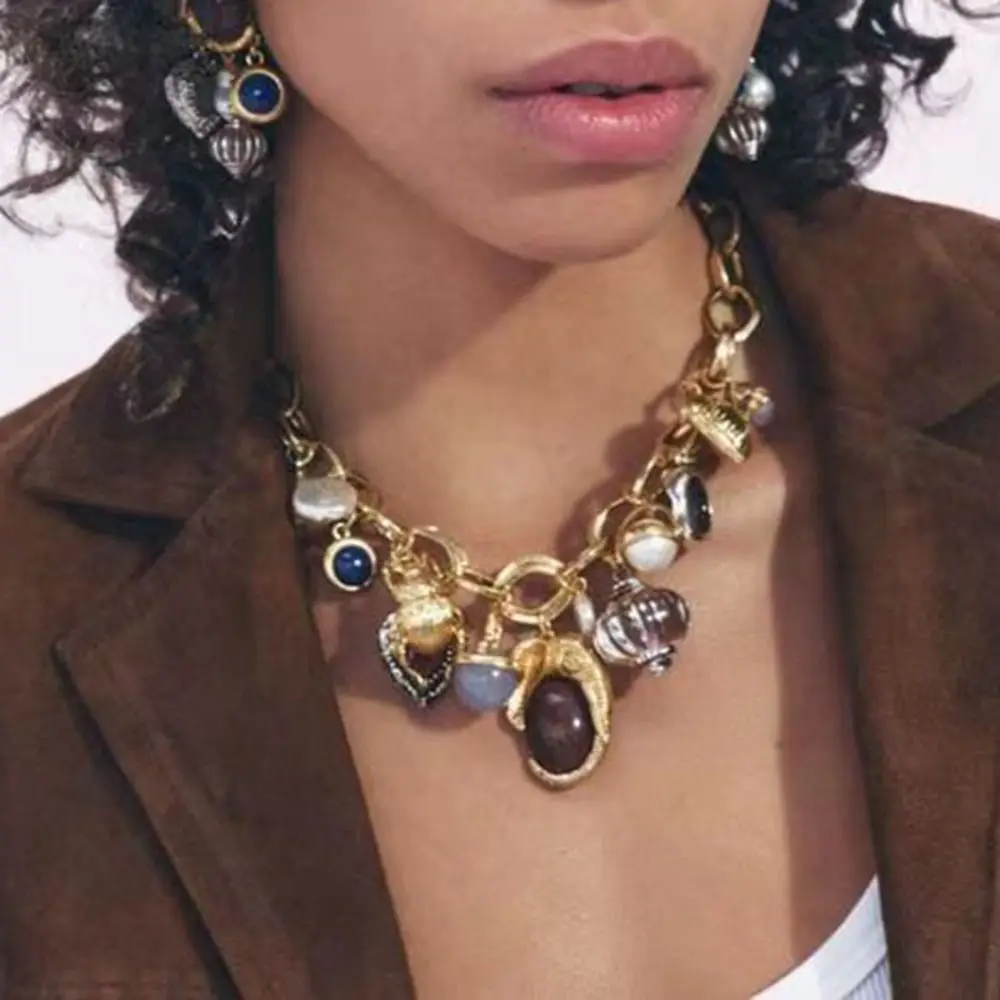 

Punk Personality Multi Pendant Chain Necklace Literature Retro Collarbone Chain Trend Fashion Suit Accessories Autumn