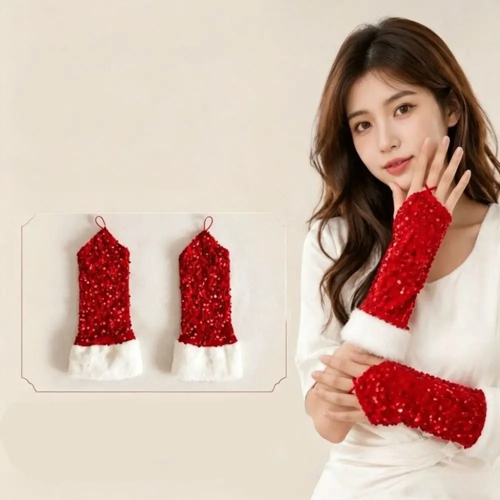 Glitter Christmas Gloves Sequin decorative Hook Finger Exposed Gloves Thickened Warm breathable Performance Gloves