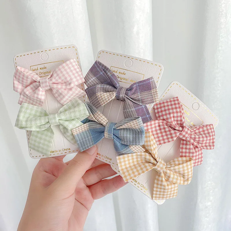 

2Pcs/Set Plaid Dot Kids Bows Hair Clips for Baby Girls Handmade Bowknot Hairpin MiNi Barrettes Hair Accessories