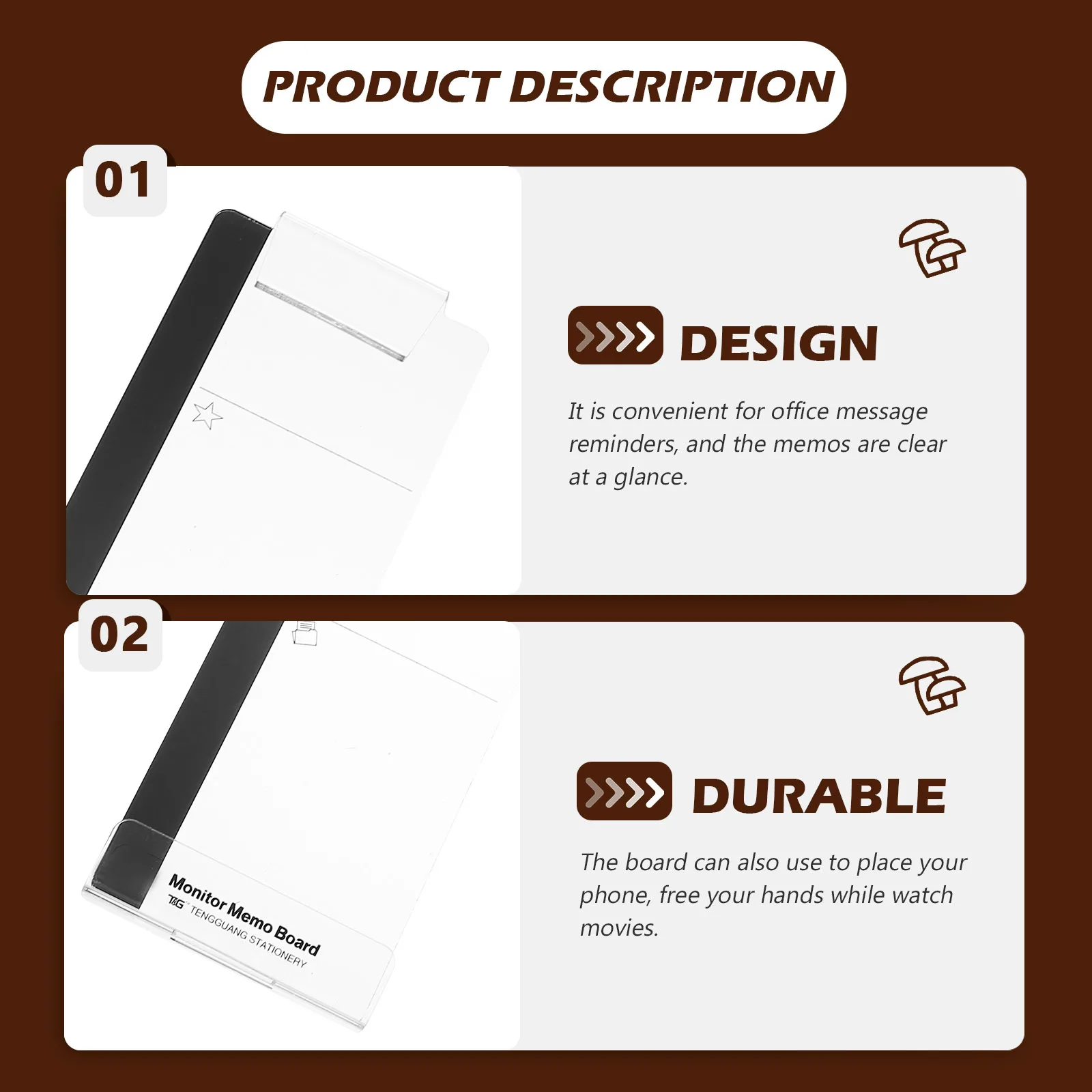 2Pcs Phone Holder Memo Board Set Transparent Acrylic Monitor Message Board for Office Home Use Convenient Hands-Free Watch