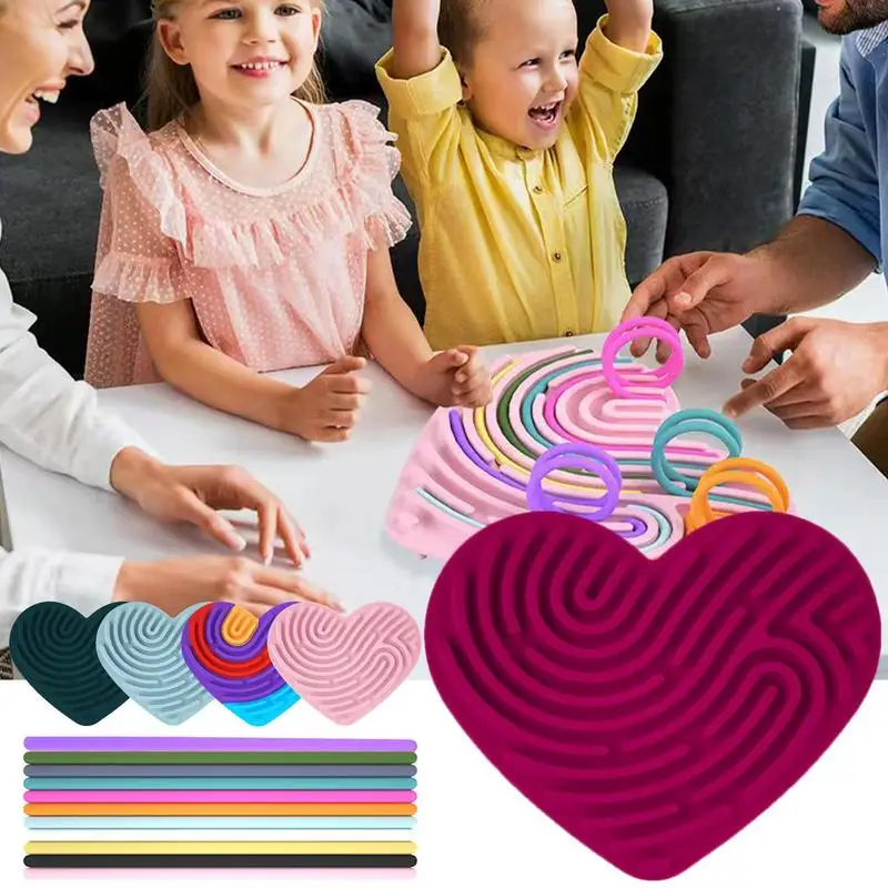 Double Side Educational Sensory Board Toy With 11 Strings Heart Silicone Fidget Board For Calming And Relief For Kids 3