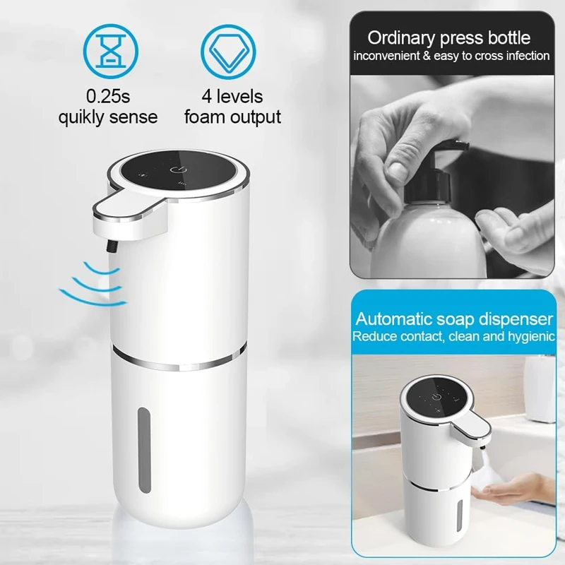 White Liquid Soap Dispenser Automatic Foam Dispenser TYPE C 4 Level 380ML Smart Soap Dispensers Bathroom Accessories