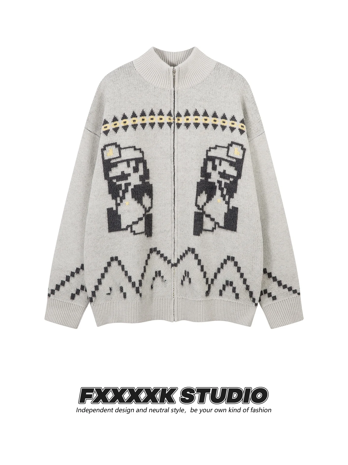 

Вязаный кардиган с узором в стиле мультфильмов, для пар, осенне-зимний, из мягкого нейлона и полиэстера, повседневный, в стиле стритстайл