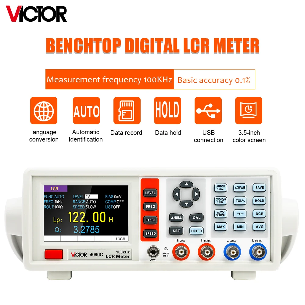 VICTOR 4090C wielokrotne testy częstotliwości i poziomu z podstawową dokładnością 0.1%.USB i RS232 miernik przebiegu mostu LCR 100KHz