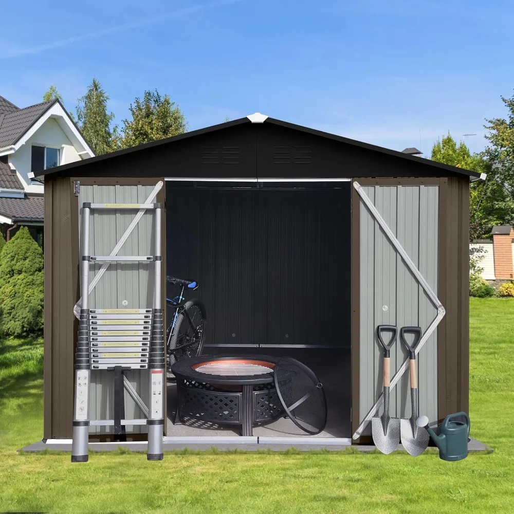 10ft x 8ft Garden Storage Shed,Metal Outdoor Storage Sheds with Vents,Hinged Door and Padlock,Practical