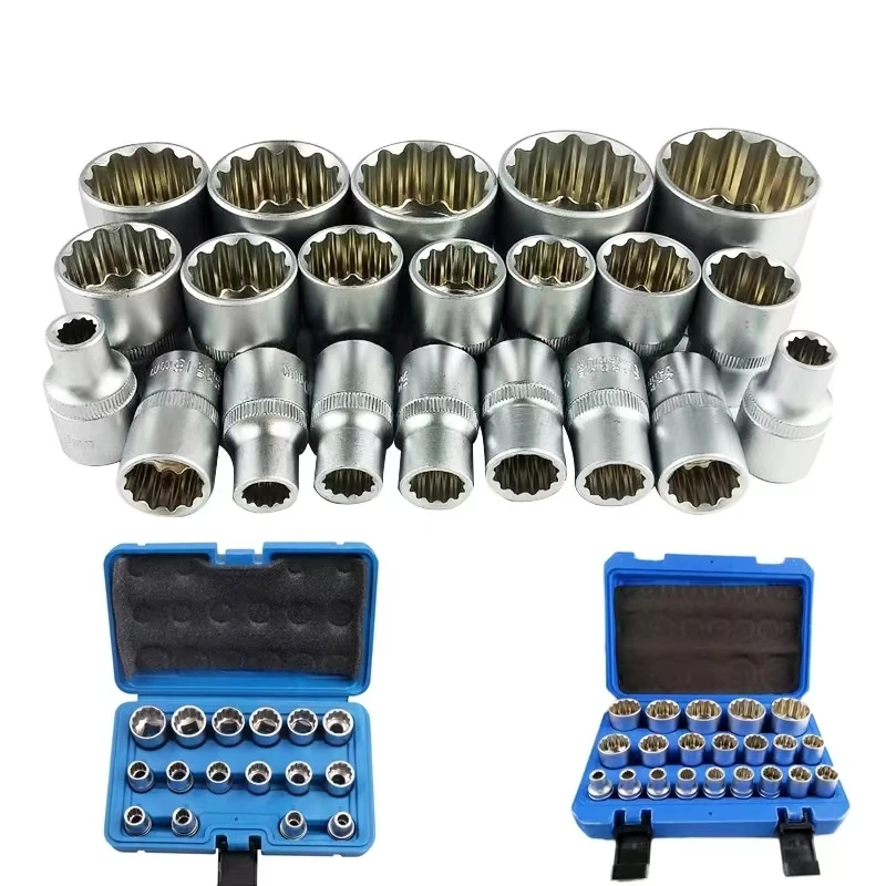 Electronic 12 Point Socket Wrench Set Torx Plum Blossom Sleeve Lock Socket Hex Bit Socket Set 1/2” Hex Socket Repair Tool Kit