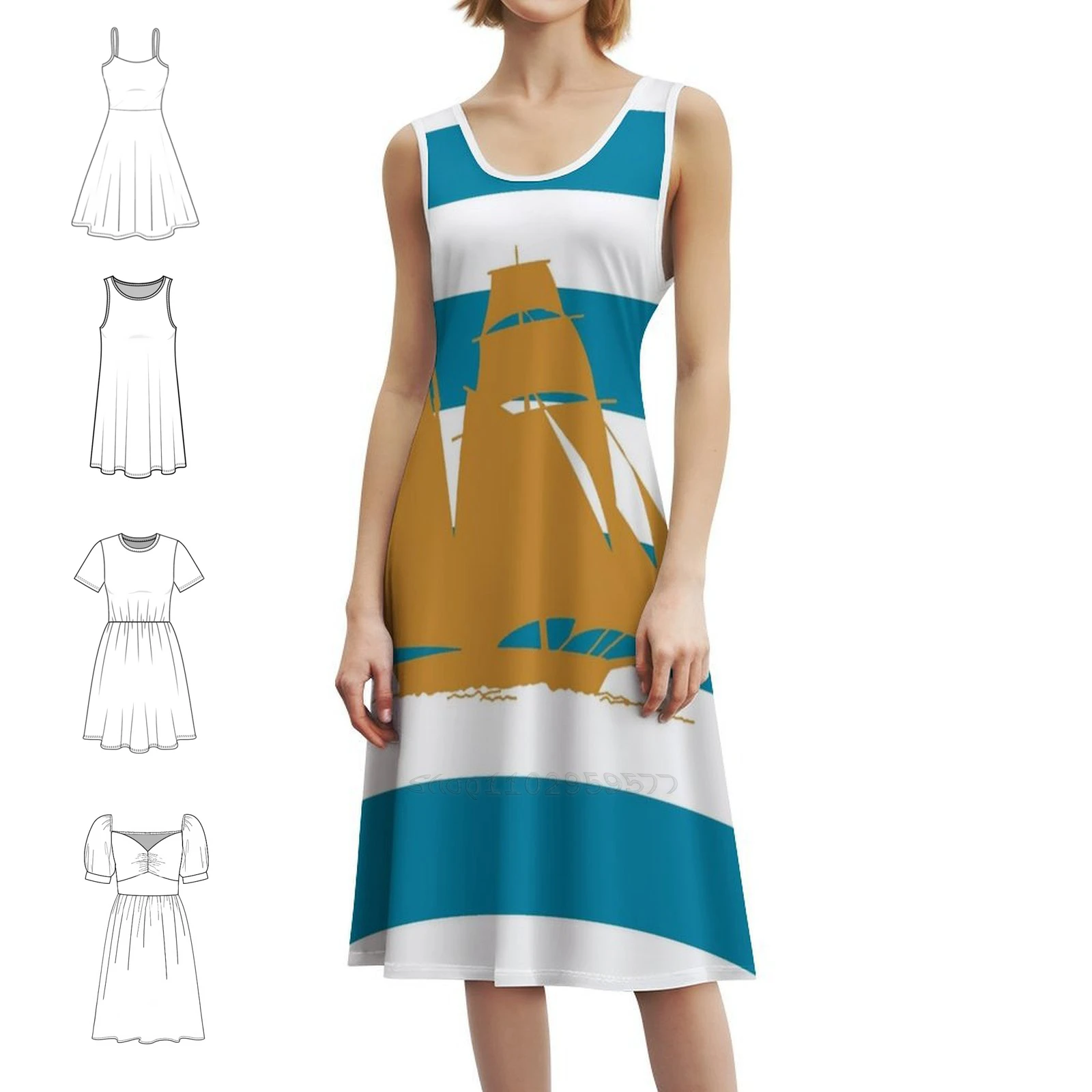 السفينة الكورية نمط فستان كاجوال للنساء بسيط يوميا مكتب سيدة فساتين السفينة المراكب الشراعية المراكب الشراعية السفن قارب فستان للفتيات