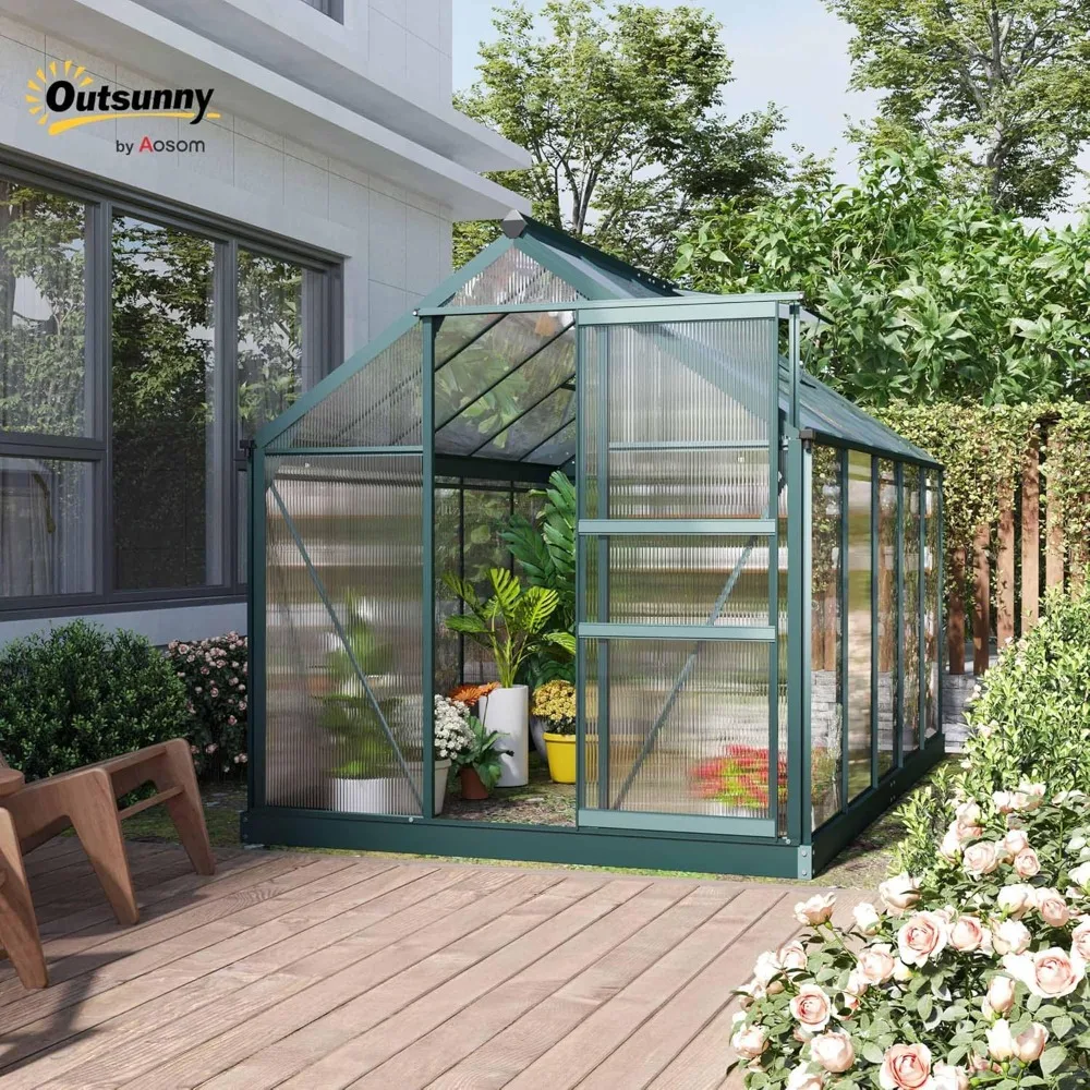 

6-foot X 10-foot Outdoor Greenhouse with Rain Gutters and Roof Vents, Aluminum Walk-in Greenhouse, Customizable