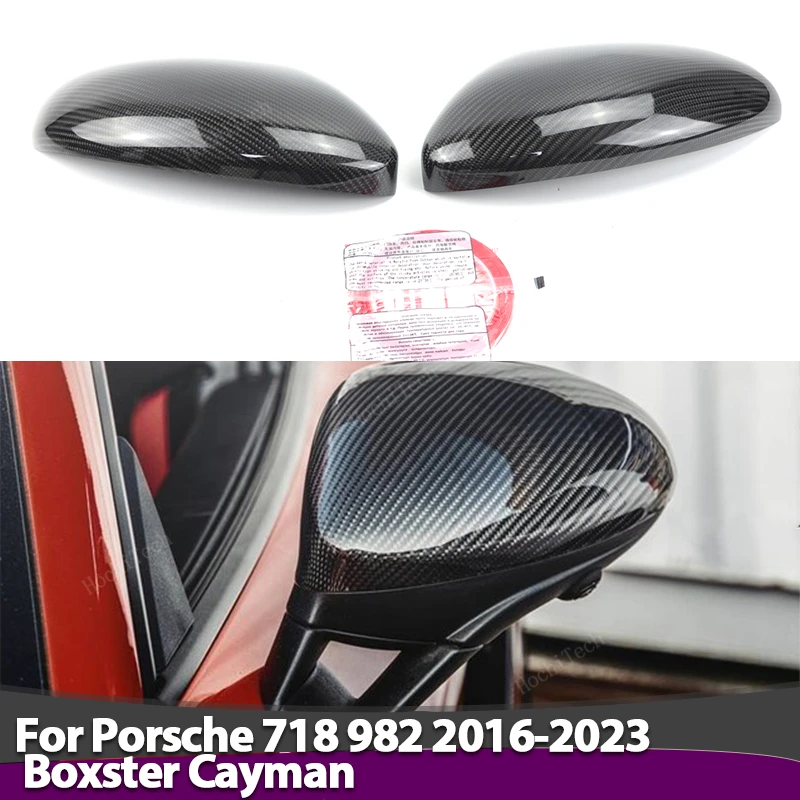 

Real Carbon Fiber Rearview Mirror cover Cap add-on sticker for Porsche 718 982 2016-2023 Boxster Cayman Add on Cap