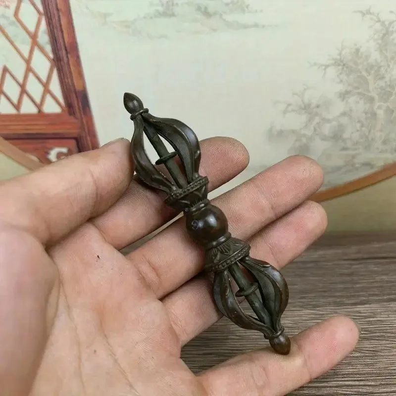 1 unidad de estatua tallada de Dorje Vajra tibetano de cinco puntas, de bronce envejecido, para decoración religiosa del hogar y arte budista