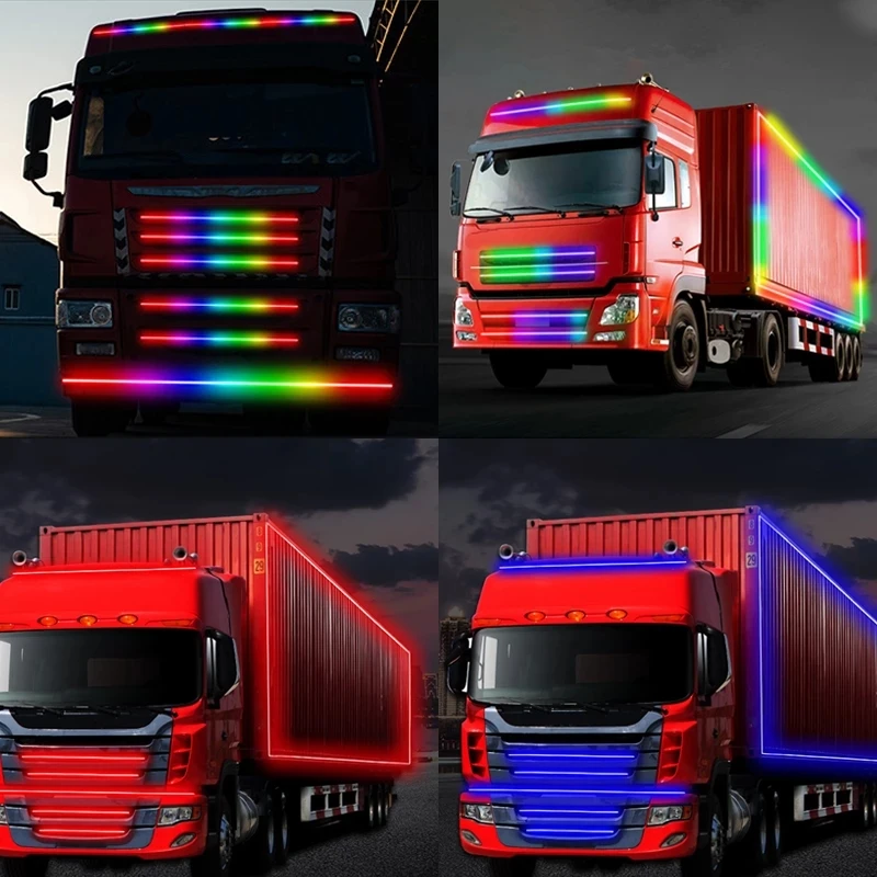 24V Strobe Running Streamer LED Strip Lights For Van Truck Decoration Dynamic Colorful Atmosphere Lamp Flexible DRL Car Styling