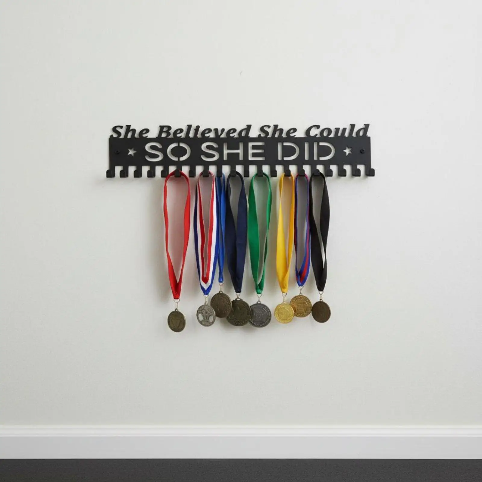 Metal Medal Hanger Rack with 20 Hooks for Gym Wall Display Inspirational Sports Award Organizer for Running Swimming Gymnastics