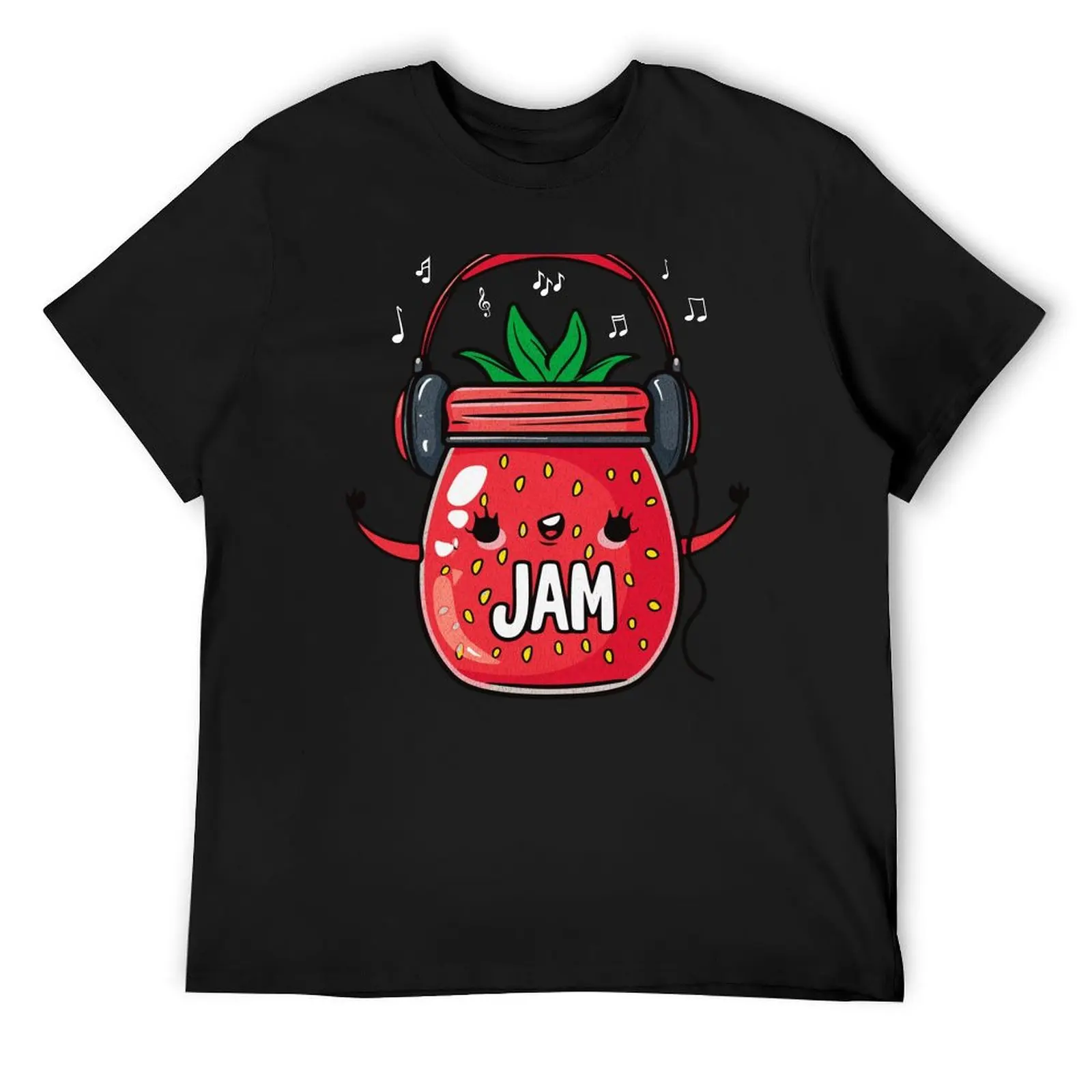 Jammin' Strawberry Beats - Musical Jam Jar Design T-Shirt custom shirt cotton graphic tees mens t shirts