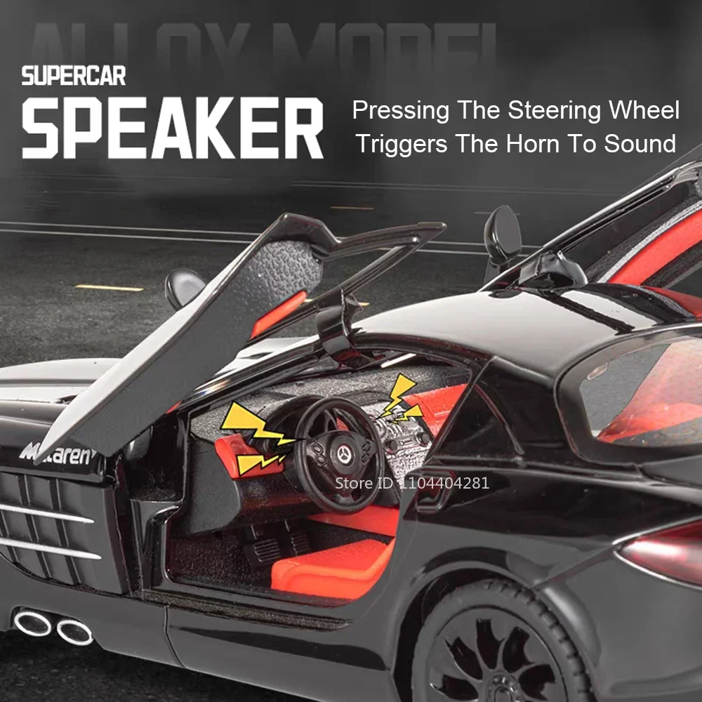 1:24 SLR W140, спортивные автомобили из сплава, литая под давлением модель игрушки, двери, открытый звук, свет, откатный автомобиль, миниатюрные модели, подарки для малышей