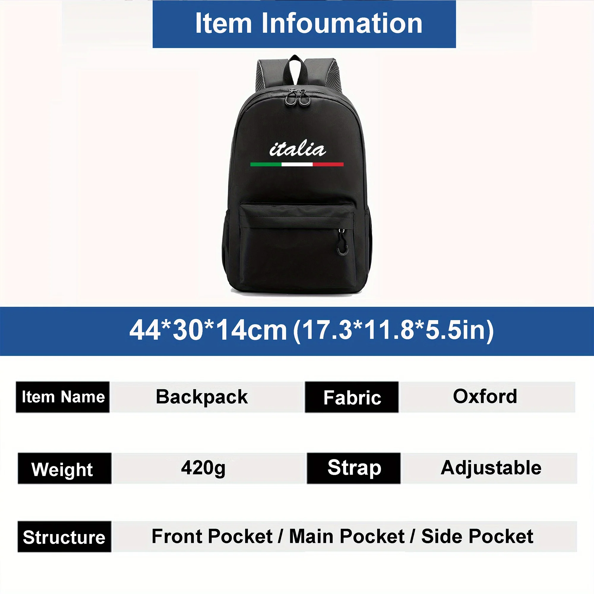 Italia Print Backpacks for Boys Girls Casual Zipper Lightweight Laptop Bag Large Capacity Travel Backpack Halloween Gift