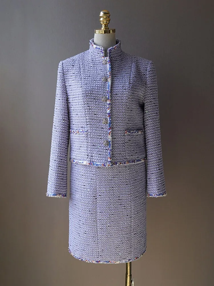 Designer Women Sequined Stand Collar Twill Jacket Slim Fit Elegant Ladies Twill Coat Spring High Quality Banquet Outerear Coat