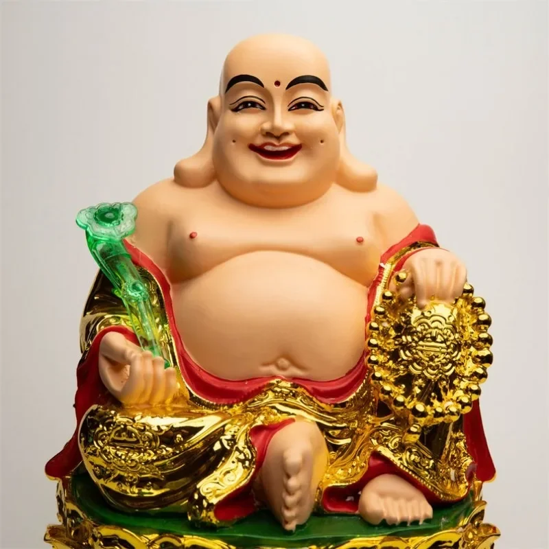 Resin Smiling Happy Laughing Maitreya Buddha Statue - Budai Hotei Figurine God of Wealth Fortune Prosperity Feng Shui Home decor