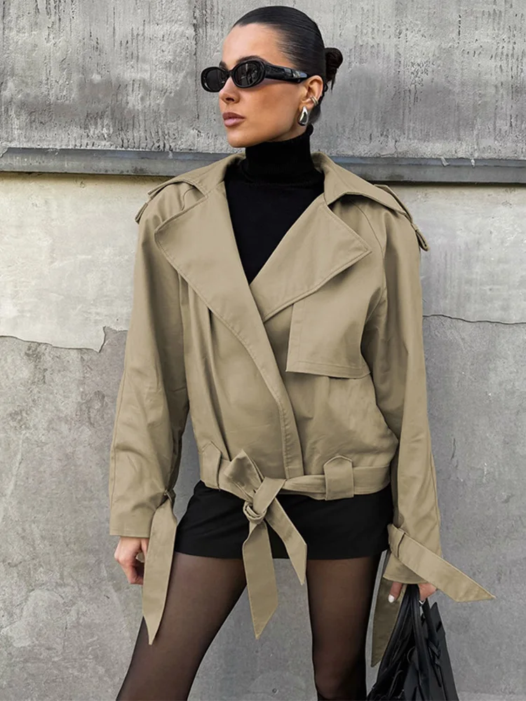 Trendix Fall Vintage Trench Coat For Women's 2025 Fashion Belted Bow Long Sleeve Jackets Autumn Winter Street Lace Up Jackets