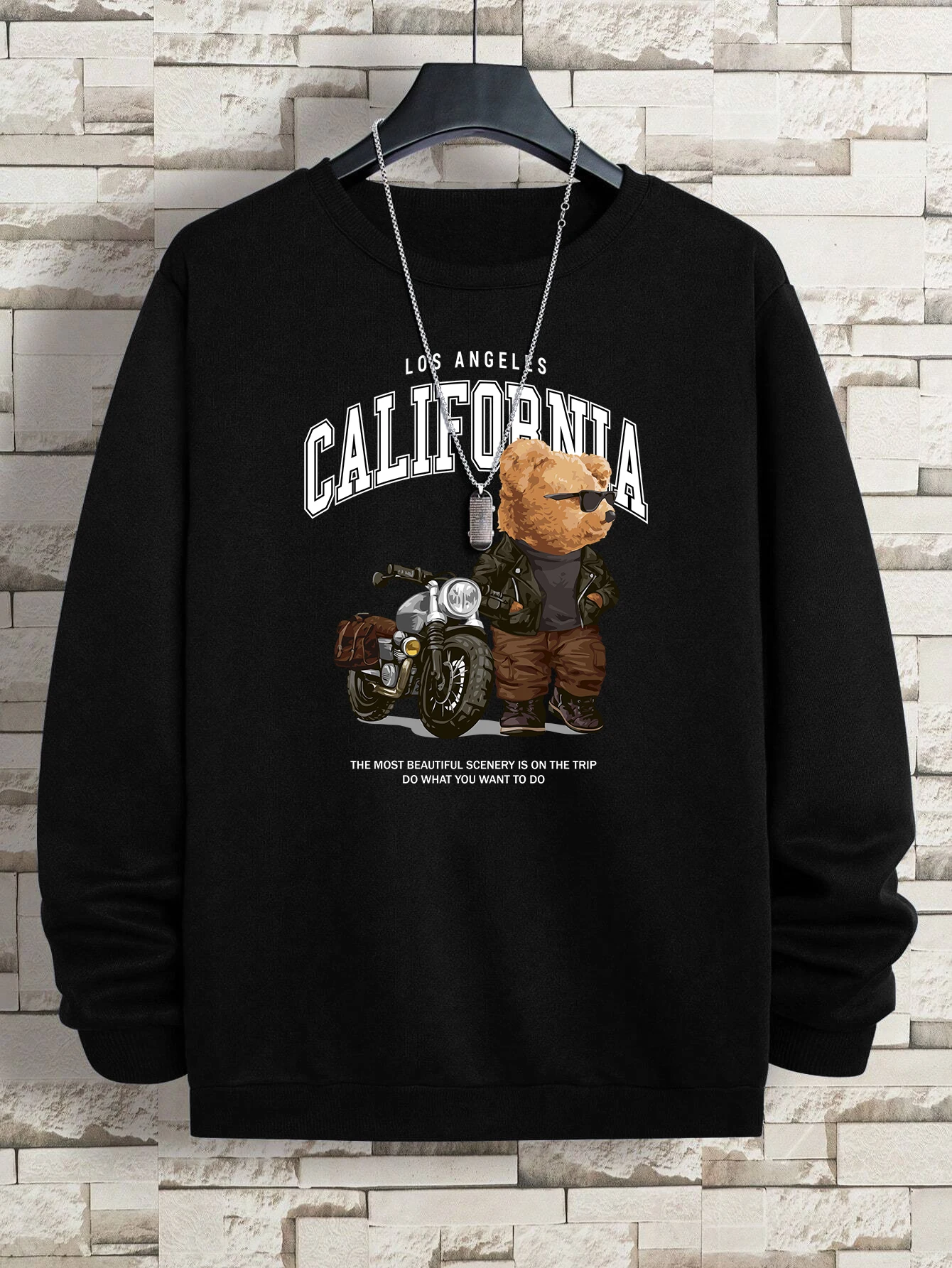 CooL Motorcycle Bear California Sweatshirts Mens Autumn Big Size Pulloversimple Fleece Hoodiess Street S-XXL Tracksuit