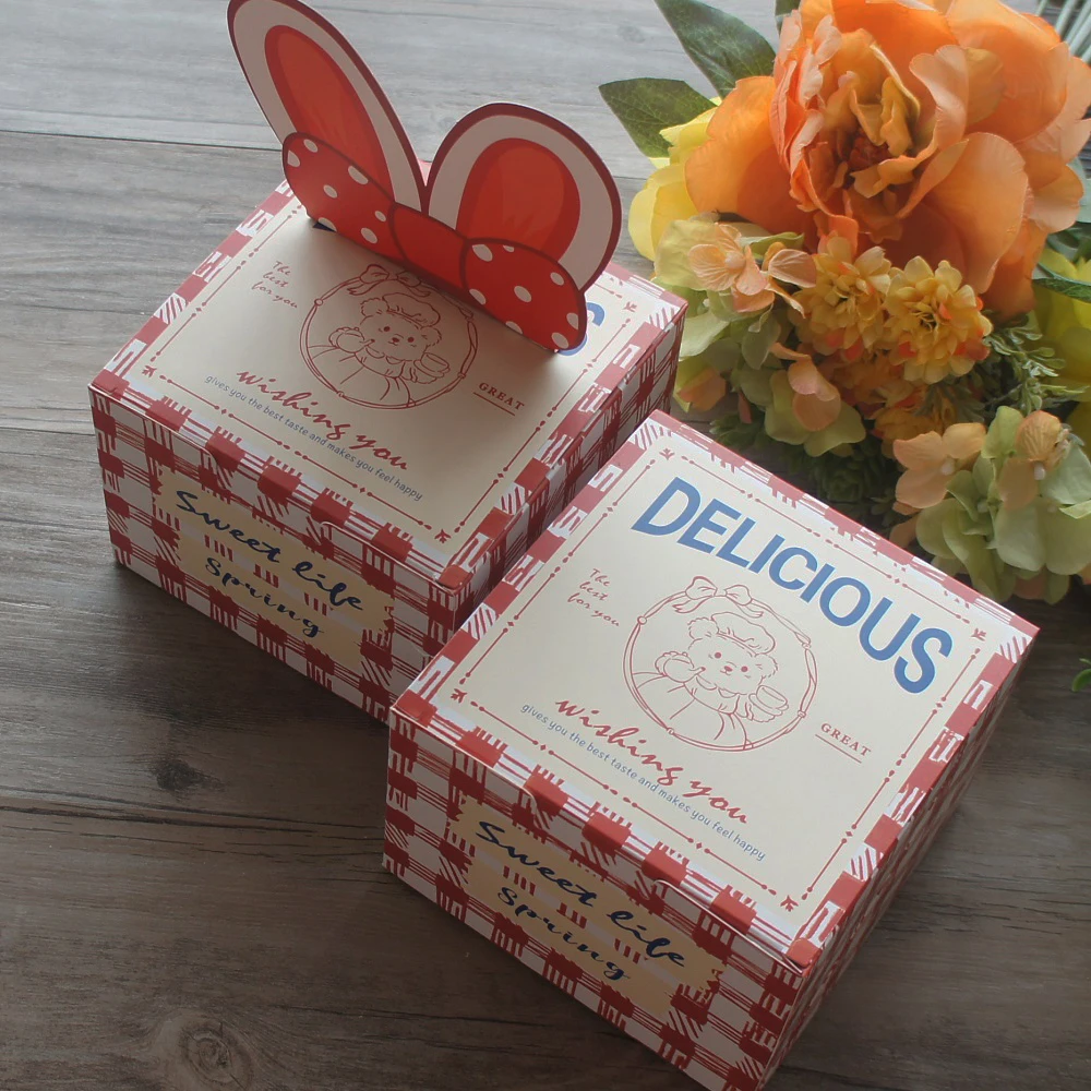 

Red Chef Bear 10pcs Paper Box As Macaron Chocolate DIY Bake Paper Box Christmas Favor Birthday Party Gifts Packaging