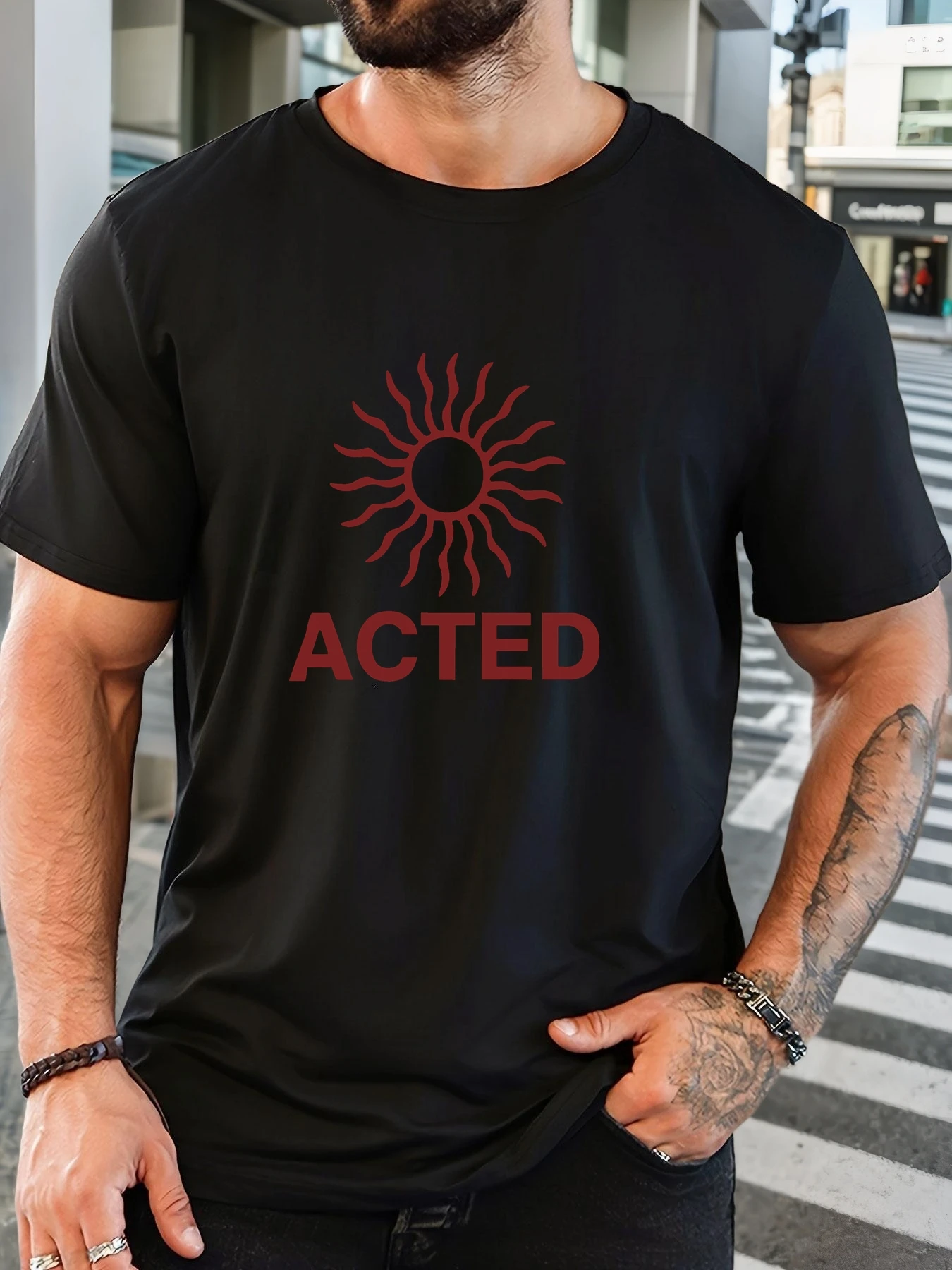

Men's 100% Cotton Printed T-Shirt ACTED Pattern Summer Casual Oversized Round Neck Short Sleeve Comfortable Daily Wear Tee