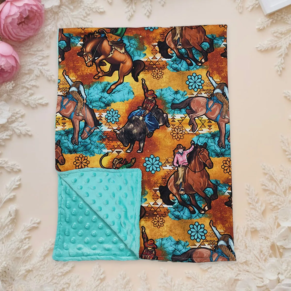 

Детское постельное белье в горошек Minky, флисовое бутиковое одеяло в стиле вестерн с лошадьми, детское хлопковое фланелевое тонкое одеяло для новорожденных