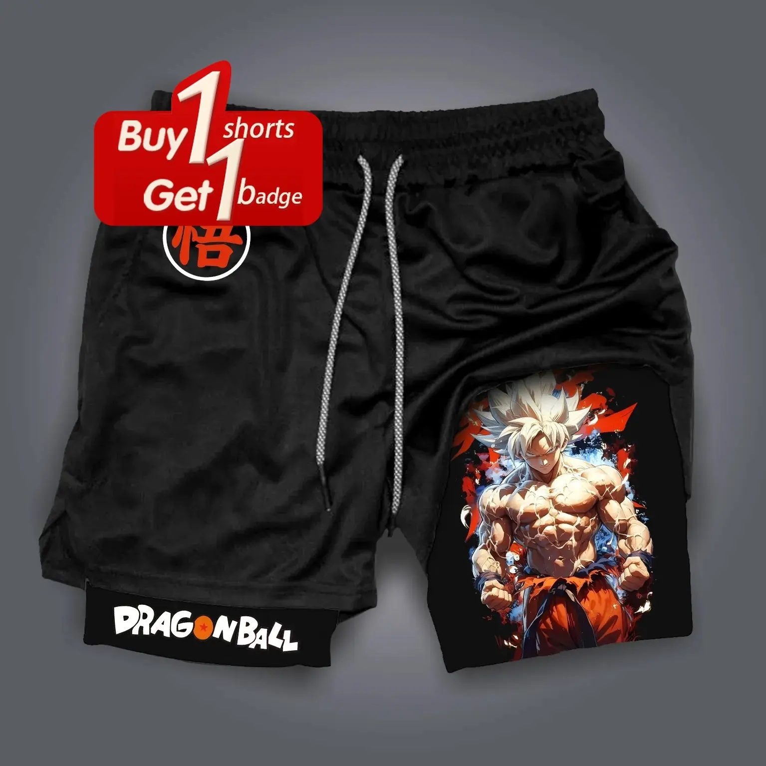 Celana Pendek Pria Y2k Musim Panas Celana Jogging Kebugaran Kompresi 2-1 Lapisan Ganda Cepat Kering Gambar Cetak Goku Anime Dragon Ball Pakaian Gym