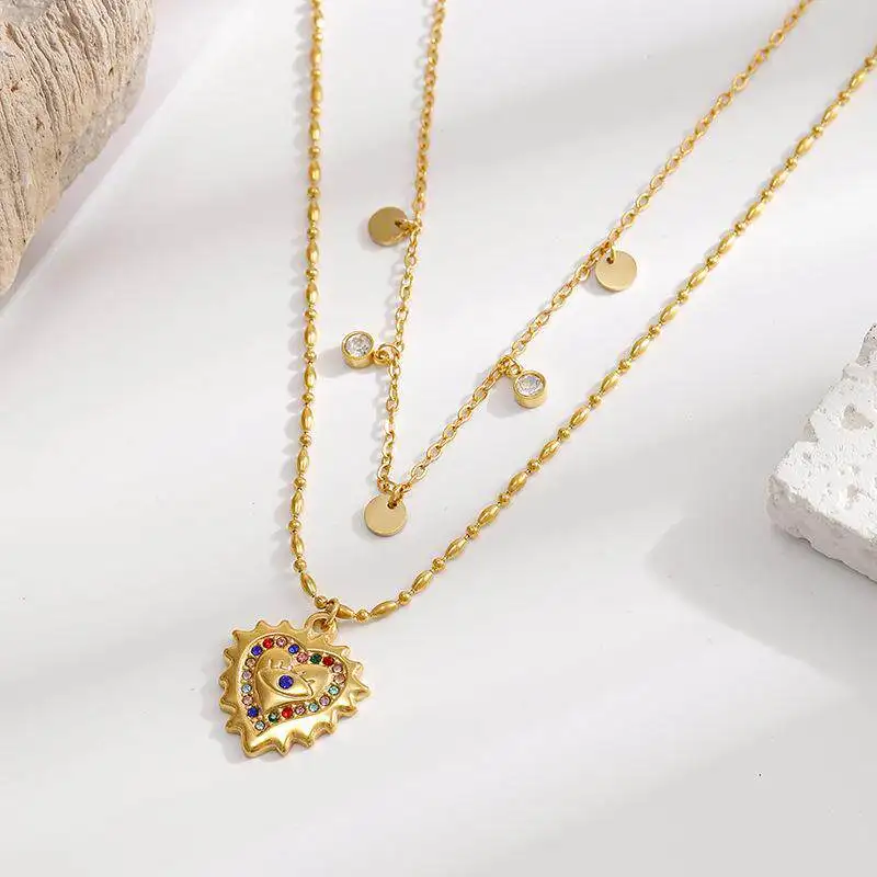 Exquisito Collar de Diamantes en Forma de Corazón de Acero Inoxidable, Joyería de Lujo Minimalista con Colgante de Gargantilla para Hombre, Temporada de Otoño